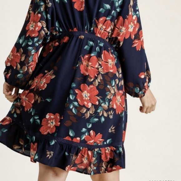 Navy Floral Mix Dress - Plus - Picture 4 of 6